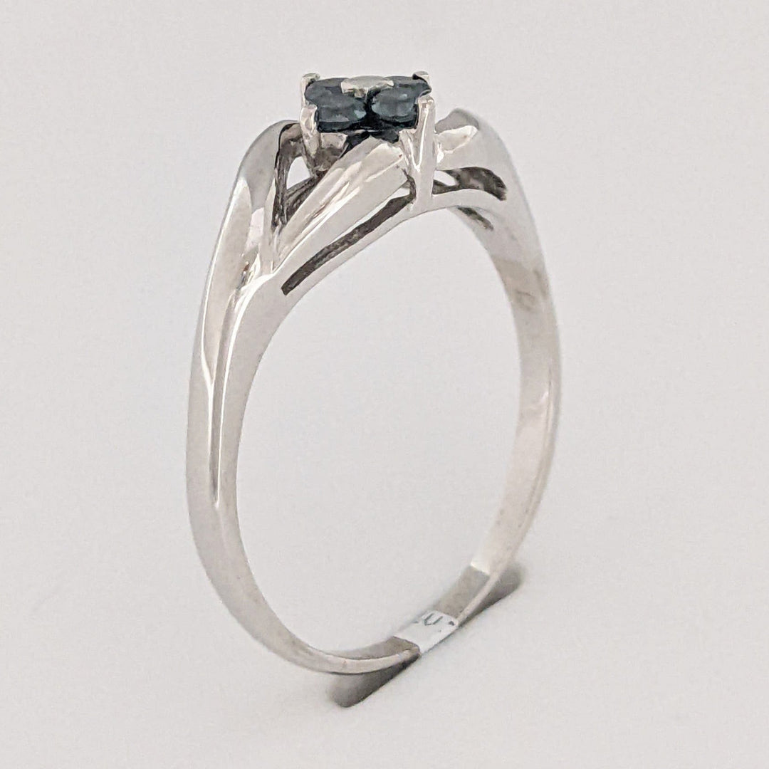 14K WHITE .20 CARAT TOTAL WEIGHT BLUE DIAMOND ROUND (4) FLORAL OPEN TOP ESTATE RING 3.3 GRAMS