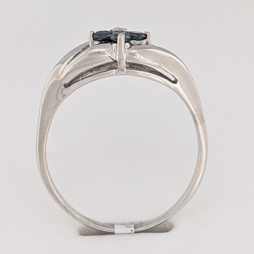 14K WHITE .20 CARAT TOTAL WEIGHT BLUE DIAMOND ROUND (4) FLORAL OPEN TOP ESTATE RING 3.3 GRAMS