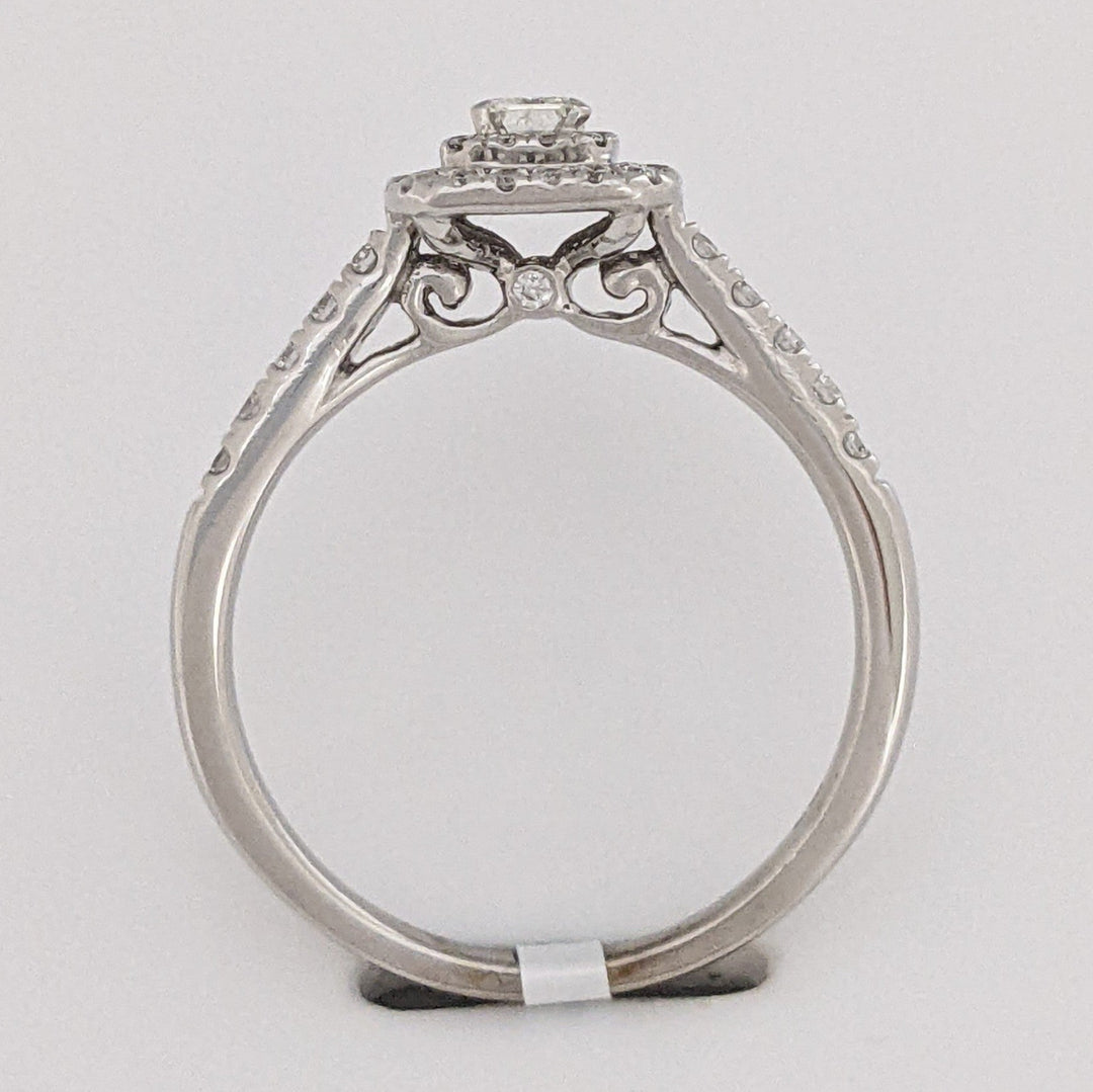 10K WHITE .50 CARAT TOTAL WEIGHT SI1 I DIAMOND EMERALD CUT (1) ROUND (49) ESTATE HALO RING 3.0 GRAMS