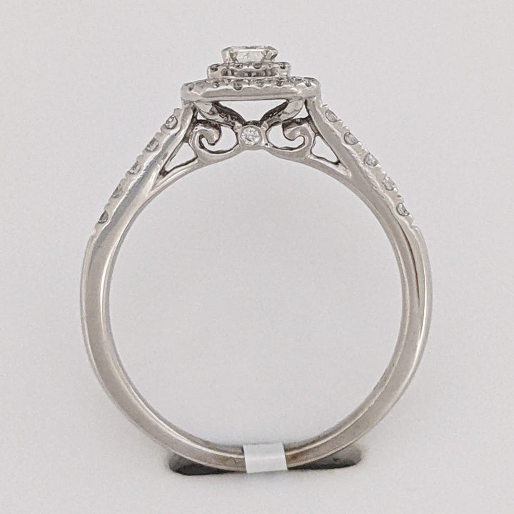 10K WHITE .50 CARAT TOTAL WEIGHT SI1 I DIAMOND EMERALD CUT (1) ROUND (49) ESTATE HALO RING 3.0 GRAMS