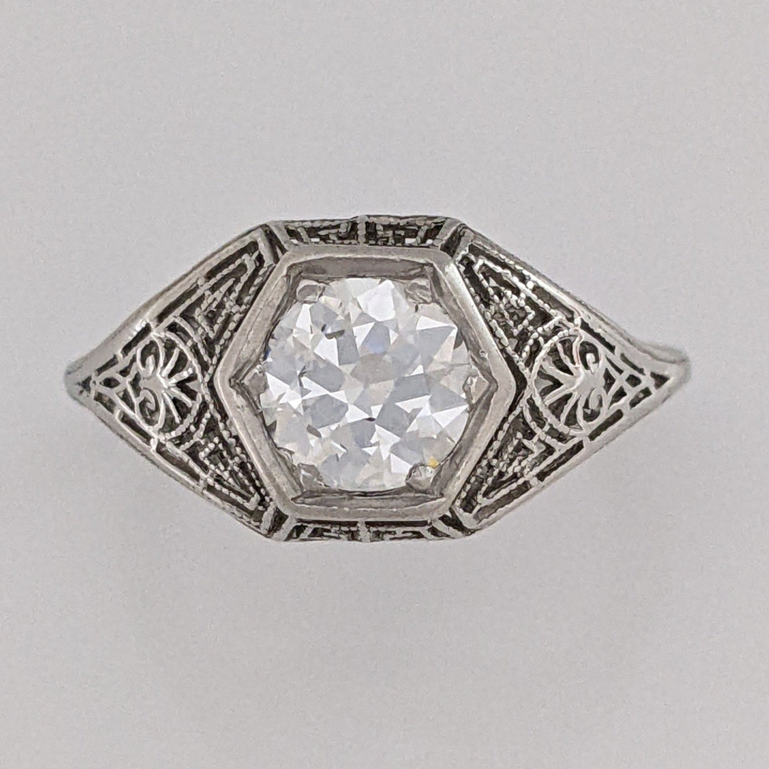 PLATINUM .90 CARAT TOTAL SI1 H DIAMOND ROUND FILAGREE HEXAGON ESTATE RING 3.2 GRAMS