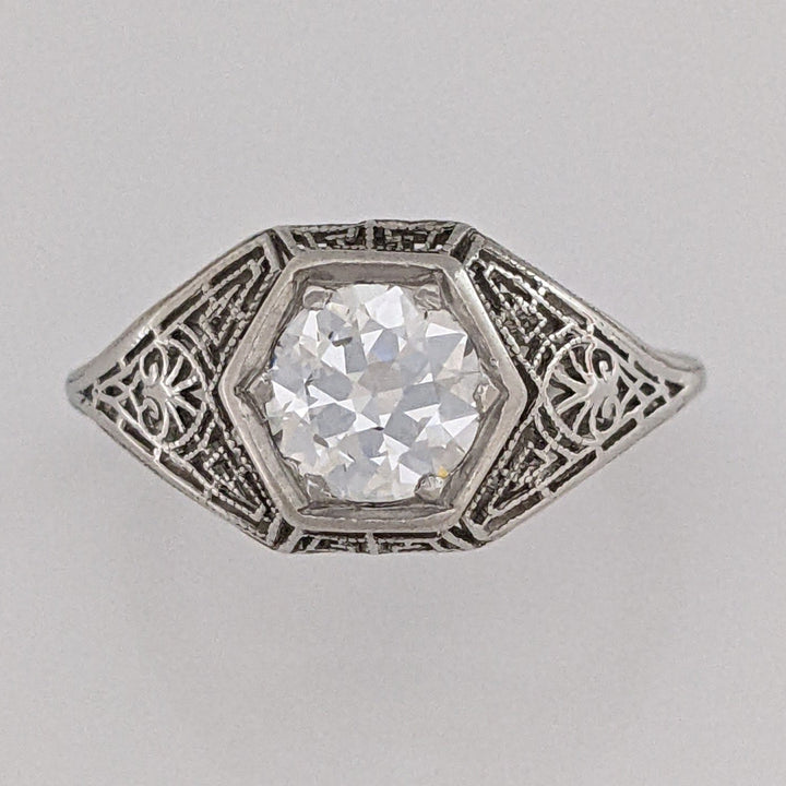 PLATINUM .90 CARAT TOTAL SI1 H DIAMOND ROUND FILAGREE HEXAGON ESTATE RING 3.2 GRAMS