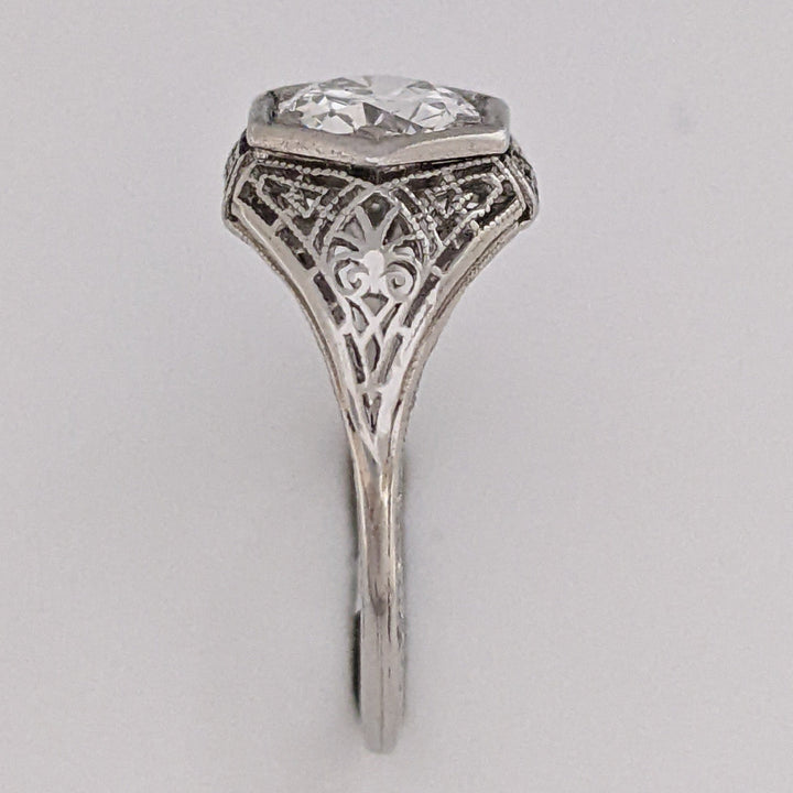 PLATINUM .90 CARAT TOTAL SI1 H DIAMOND ROUND FILAGREE HEXAGON ESTATE RING 3.2 GRAMS