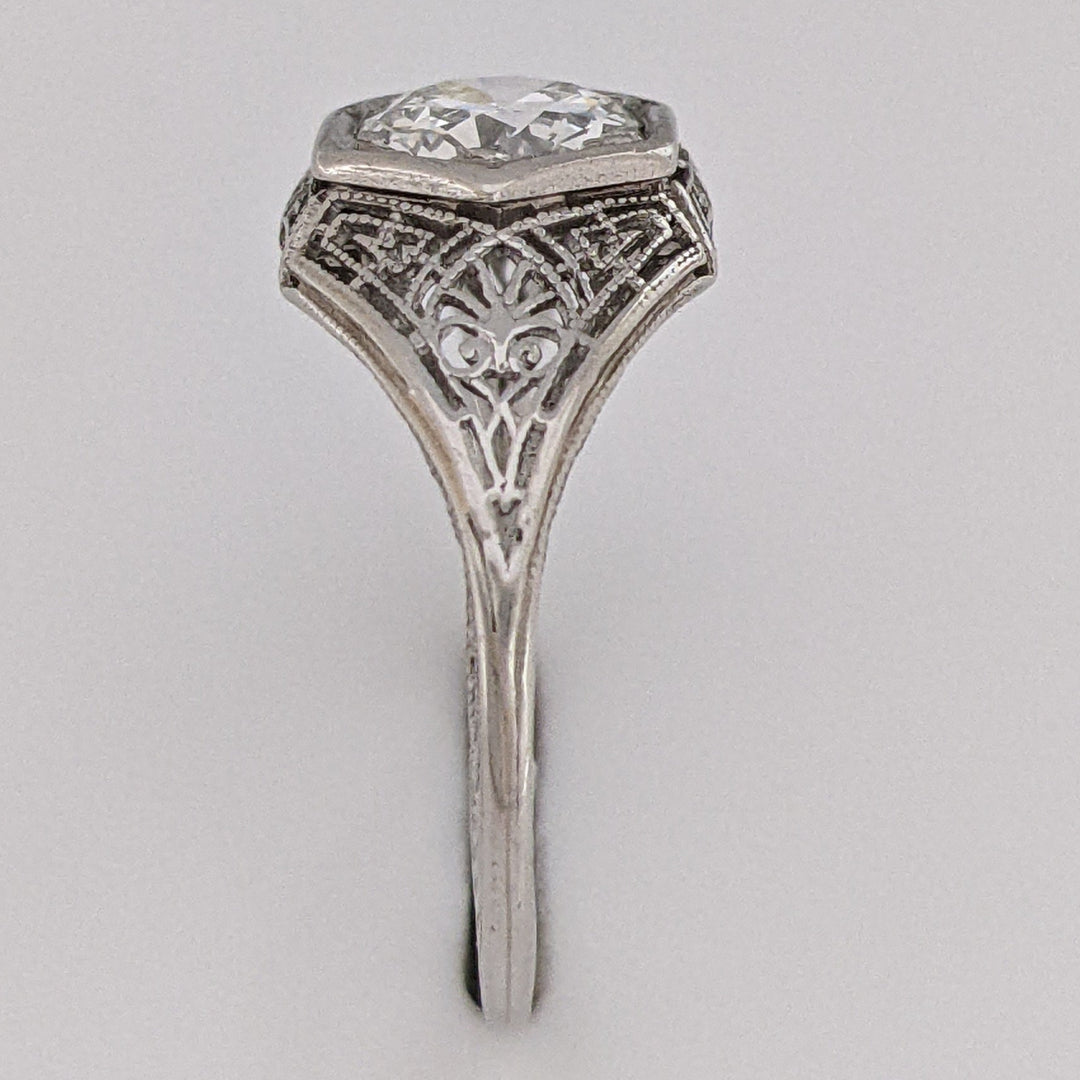 PLATINUM .90 CARAT TOTAL SI1 H DIAMOND ROUND FILAGREE HEXAGON ESTATE RING 3.2 GRAMS