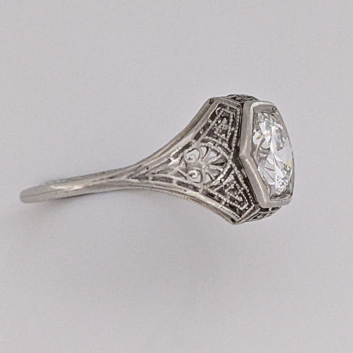 PLATINUM .90 CARAT TOTAL SI1 H DIAMOND ROUND FILAGREE HEXAGON ESTATE RING 3.2 GRAMS