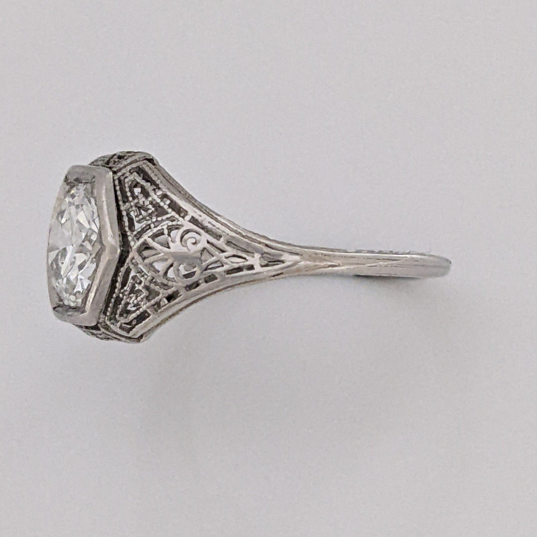 PLATINUM .90 CARAT TOTAL SI1 H DIAMOND ROUND FILAGREE HEXAGON ESTATE RING 3.2 GRAMS