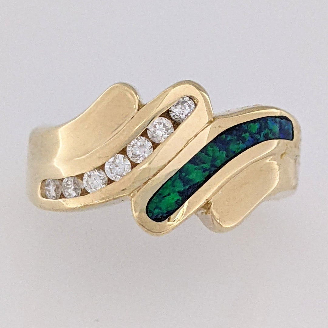 14K DOUBLET OPAL CHANNEL WITH .20 DIAMOND TOTAL WEIGHT (6) ROUND ESTATE RING 7.1 GRAMS