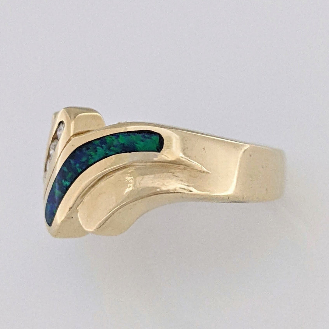 14K DOUBLET OPAL CHANNEL WITH .20 DIAMOND TOTAL WEIGHT (6) ROUND ESTATE RING 7.1 GRAMS