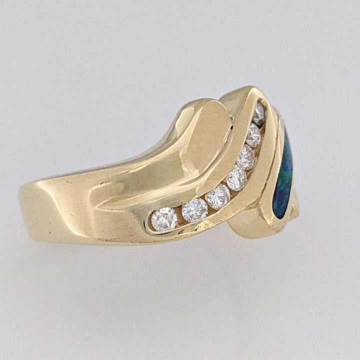 14K DOUBLET OPAL CHANNEL WITH .20 DIAMOND TOTAL WEIGHT (6) ROUND ESTATE RING 7.1 GRAMS