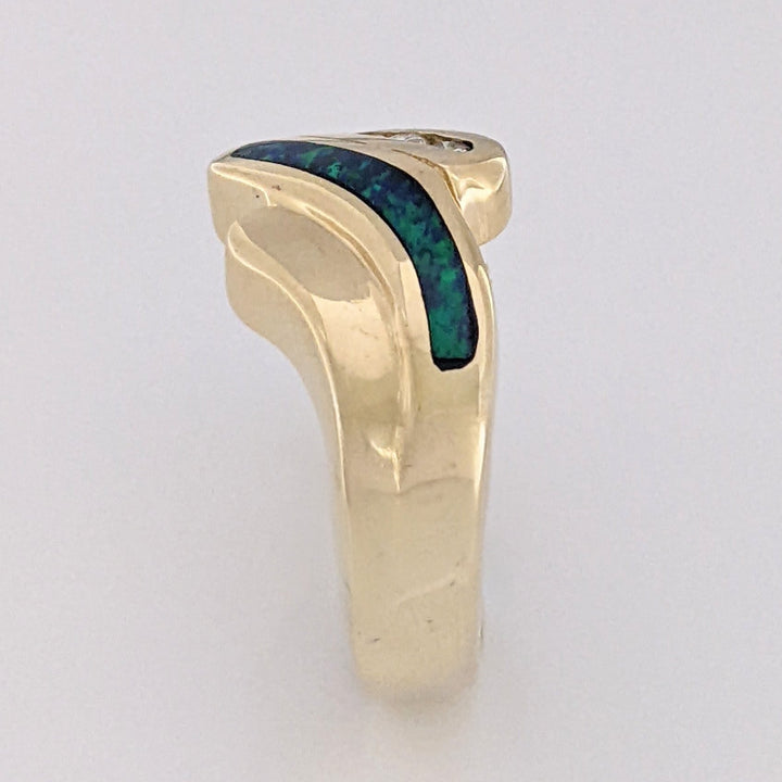 14K DOUBLET OPAL CHANNEL WITH .20 DIAMOND TOTAL WEIGHT (6) ROUND ESTATE RING 7.1 GRAMS