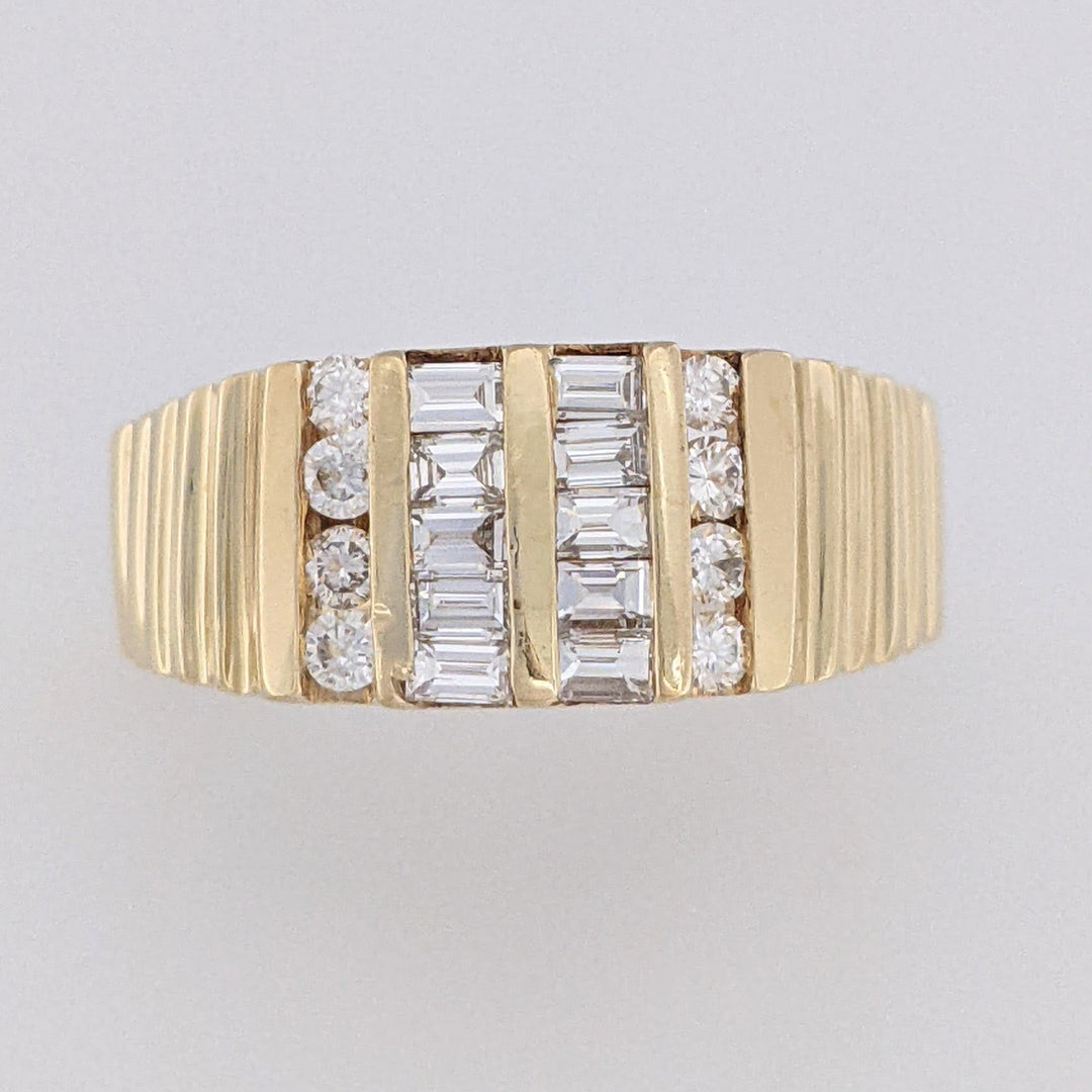 14K .84 CARAT TOTAL SI1 I DIAMOND EMERALD CUT (10) ROUND (8) 4-ROW ESTATE RING 8.5 GRAMS