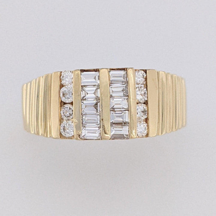 14K .84 CARAT TOTAL SI1 I DIAMOND EMERALD CUT (10) ROUND (8) 4-ROW ESTATE RING 8.5 GRAMS