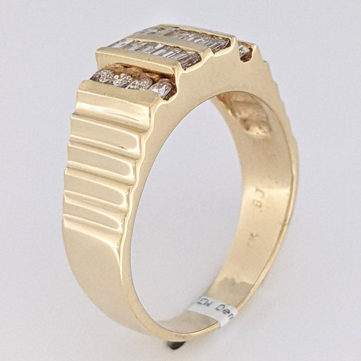 14K .84 CARAT TOTAL SI1 I DIAMOND EMERALD CUT (10) ROUND (8) 4-ROW ESTATE RING 8.5 GRAMS