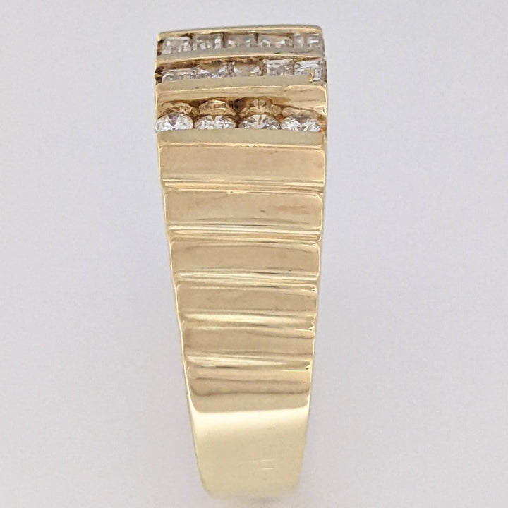 14K .84 CARAT TOTAL SI1 I DIAMOND EMERALD CUT (10) ROUND (8) 4-ROW ESTATE RING 8.5 GRAMS