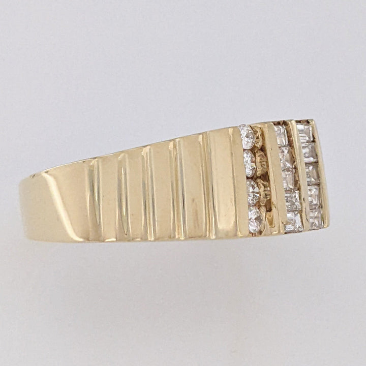 14K .84 CARAT TOTAL SI1 I DIAMOND EMERALD CUT (10) ROUND (8) 4-ROW ESTATE RING 8.5 GRAMS
