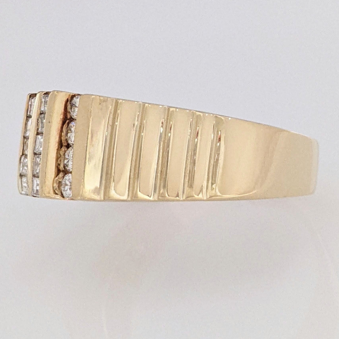 14K .84 CARAT TOTAL SI1 I DIAMOND EMERALD CUT (10) ROUND (8) 4-ROW ESTATE RING 8.5 GRAMS
