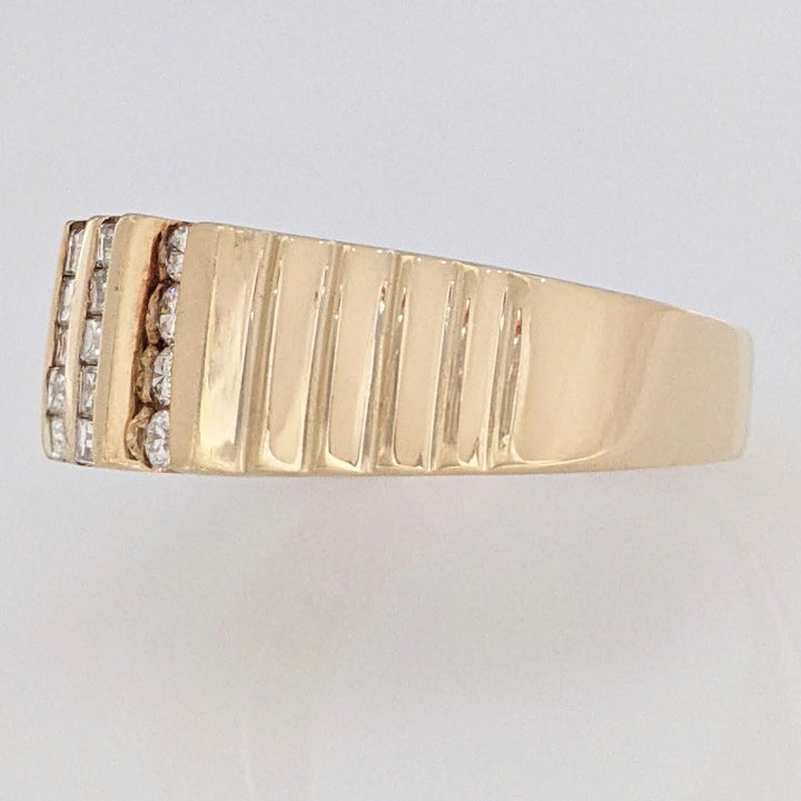 14K .84 CARAT TOTAL SI1 I DIAMOND EMERALD CUT (10) ROUND (8) 4-ROW ESTATE RING 8.5 GRAMS
