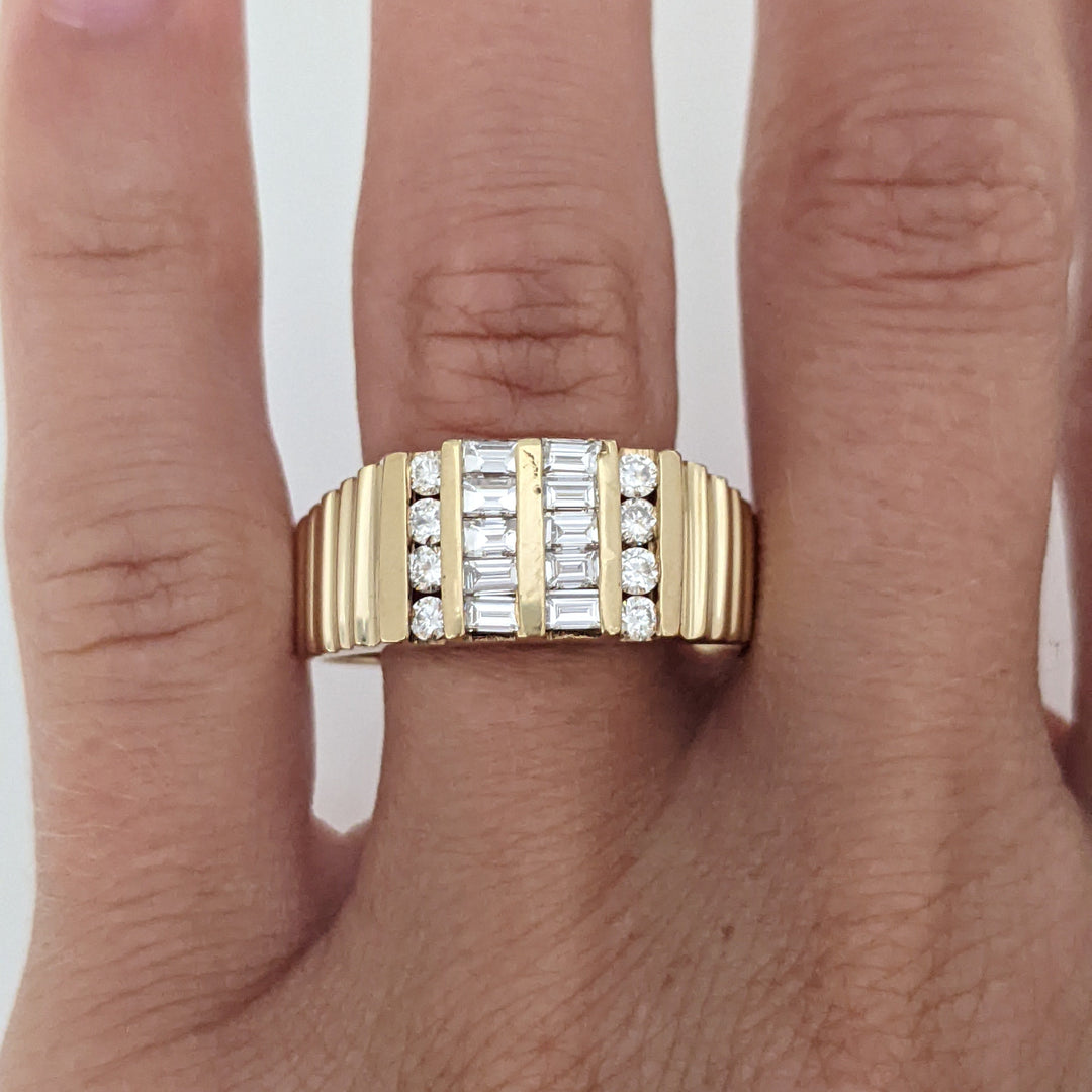 14K .84 CARAT TOTAL SI1 I DIAMOND EMERALD CUT (10) ROUND (8) 4-ROW ESTATE RING 8.5 GRAMS