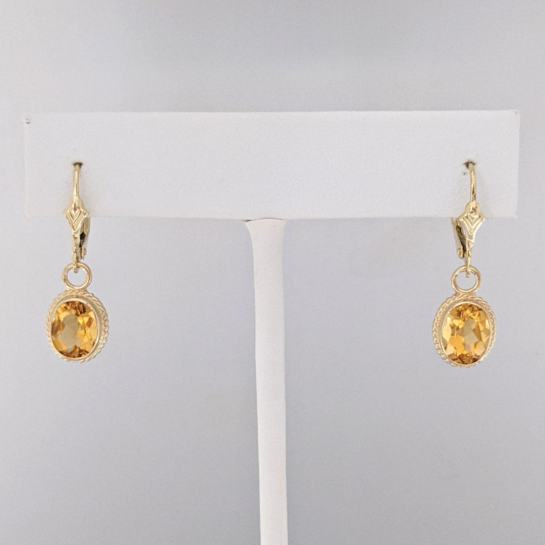 14K CITRINE OVAL 6X8 BEZEL LEVERBACK ESTATE EARRINGS 2.3 GRAMS