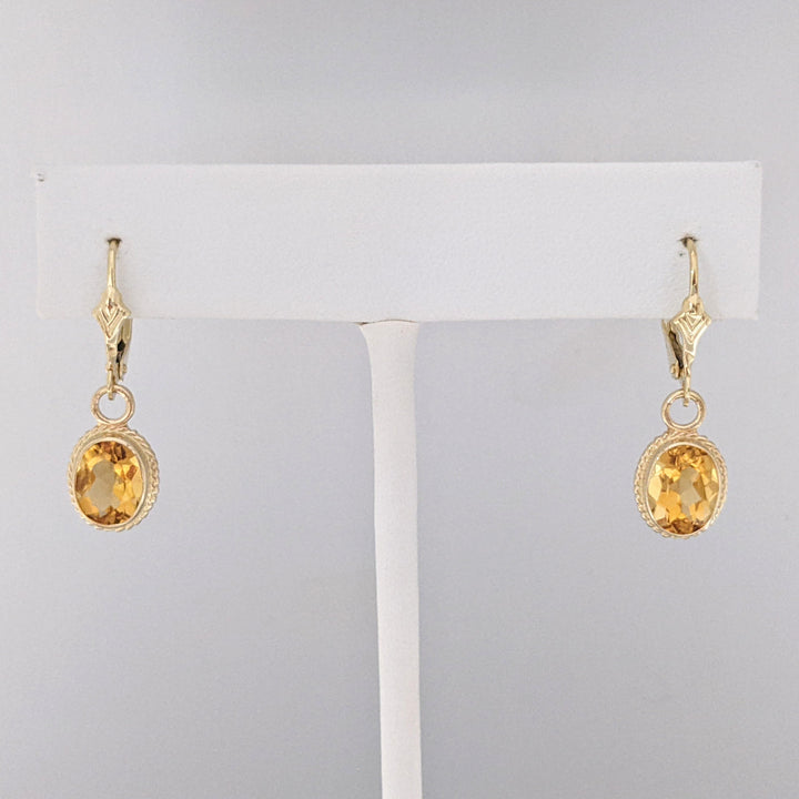 14K CITRINE OVAL 6X8 BEZEL LEVERBACK ESTATE EARRINGS 2.3 GRAMS