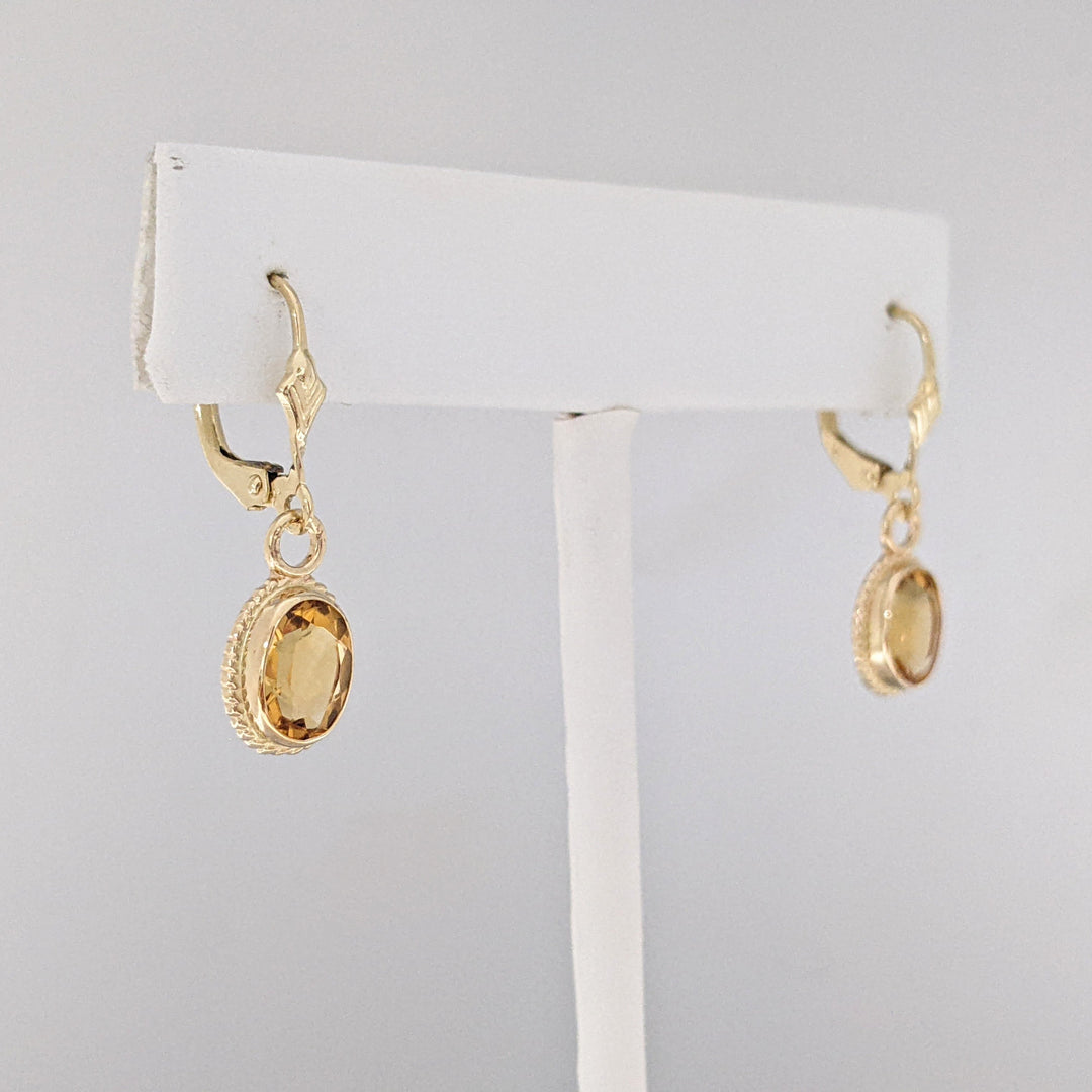 14K CITRINE OVAL 6X8 BEZEL LEVERBACK ESTATE EARRINGS 2.3 GRAMS