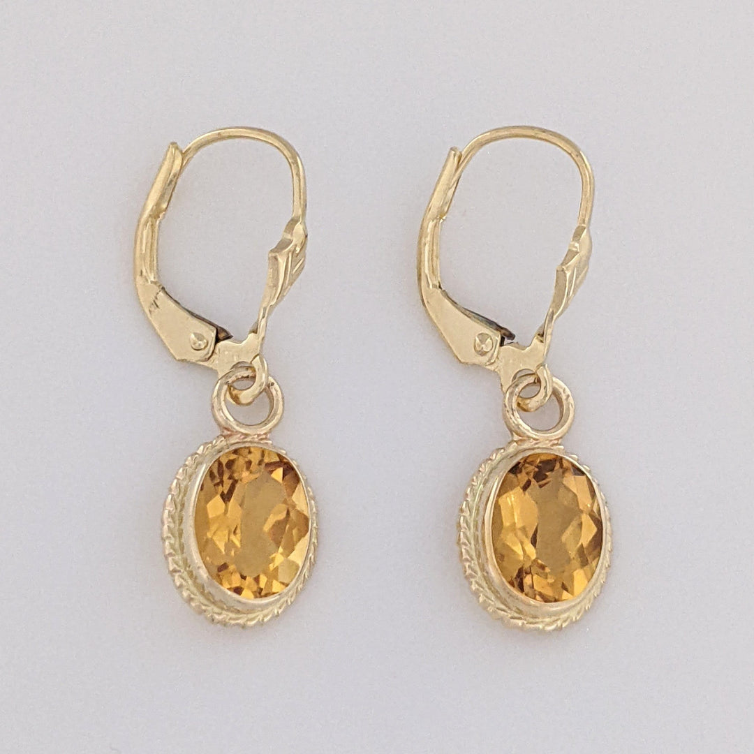 14K CITRINE OVAL 6X8 BEZEL LEVERBACK ESTATE EARRINGS 2.3 GRAMS