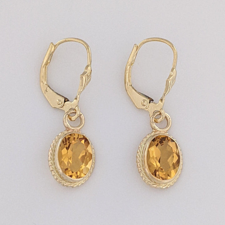 14K CITRINE OVAL 6X8 BEZEL LEVERBACK ESTATE EARRINGS 2.3 GRAMS