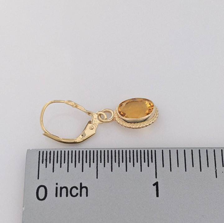 14K CITRINE OVAL 6X8 BEZEL LEVERBACK ESTATE EARRINGS 2.3 GRAMS
