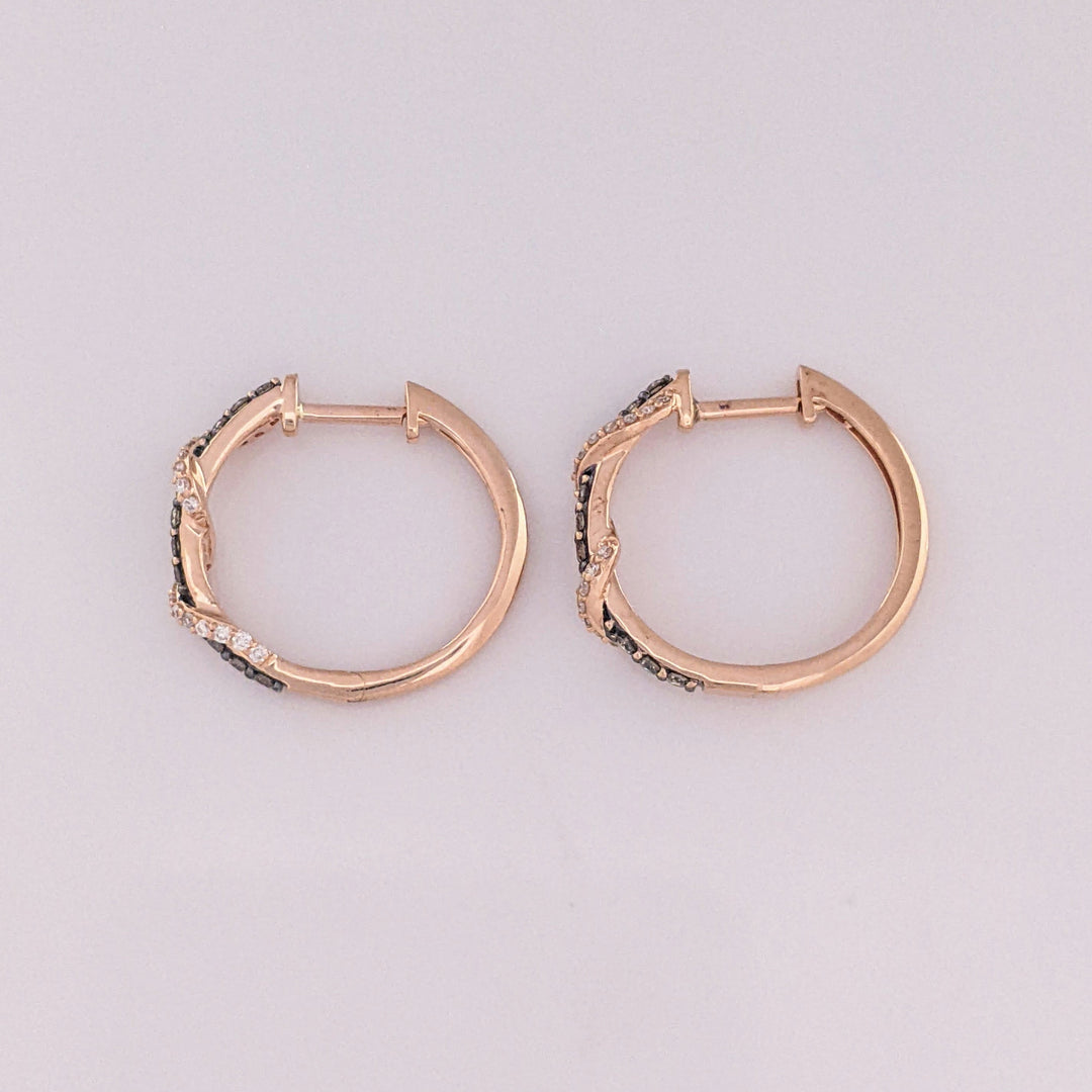 14K ROSE .35 CARAT TOTAL WEIGHT SI1 I/BROWN (60) TWIST ESTATE HOOP EARRINGS 3.4 GRAMS