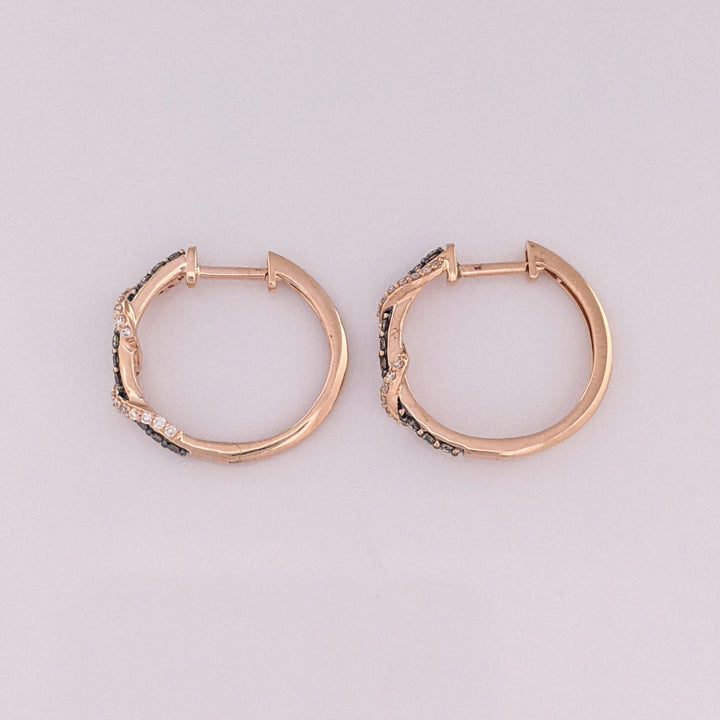 14K ROSE .35 CARAT TOTAL WEIGHT SI1 I/BROWN (60) TWIST ESTATE HOOP EARRINGS 3.4 GRAMS
