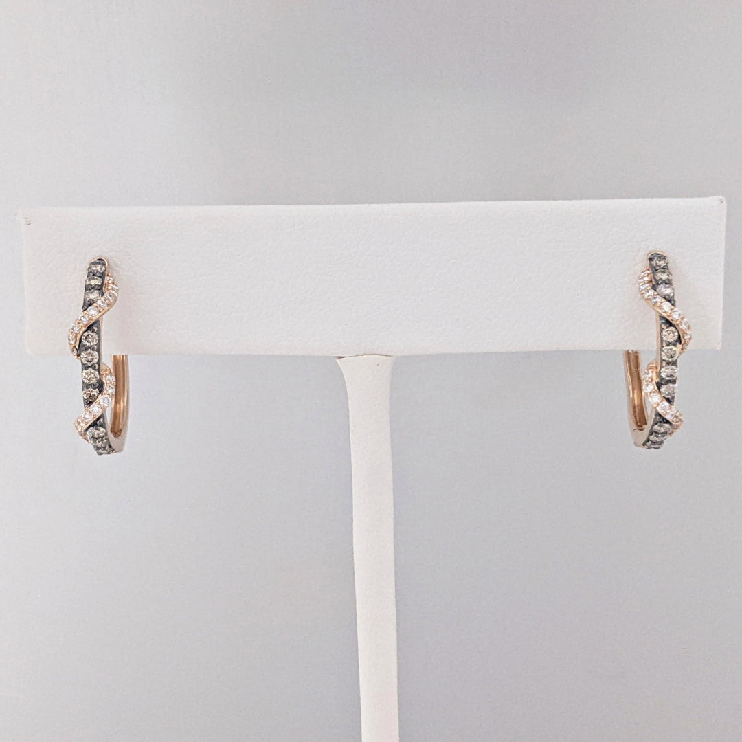 14K ROSE .35 CARAT TOTAL WEIGHT SI1 I/BROWN (60) TWIST ESTATE HOOP EARRINGS 3.4 GRAMS