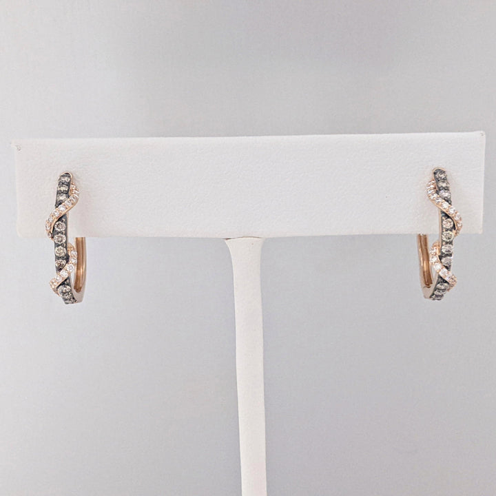 14K ROSE .35 CARAT TOTAL WEIGHT SI1 I/BROWN (60) TWIST ESTATE HOOP EARRINGS 3.4 GRAMS