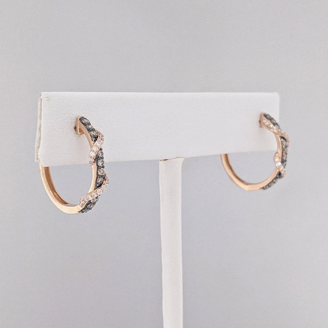 14K ROSE .35 CARAT TOTAL WEIGHT SI1 I/BROWN (60) TWIST ESTATE HOOP EARRINGS 3.4 GRAMS