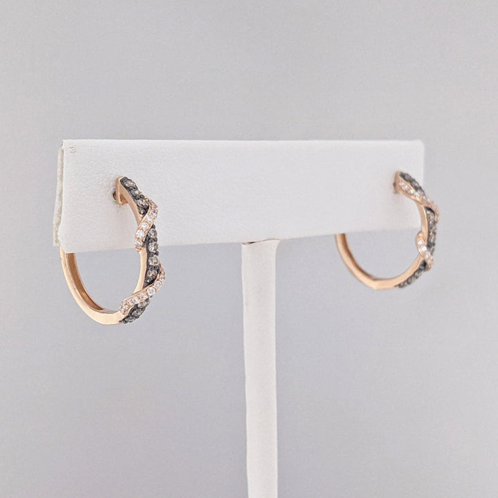 14K ROSE .35 CARAT TOTAL WEIGHT SI1 I/BROWN (60) TWIST ESTATE HOOP EARRINGS 3.4 GRAMS