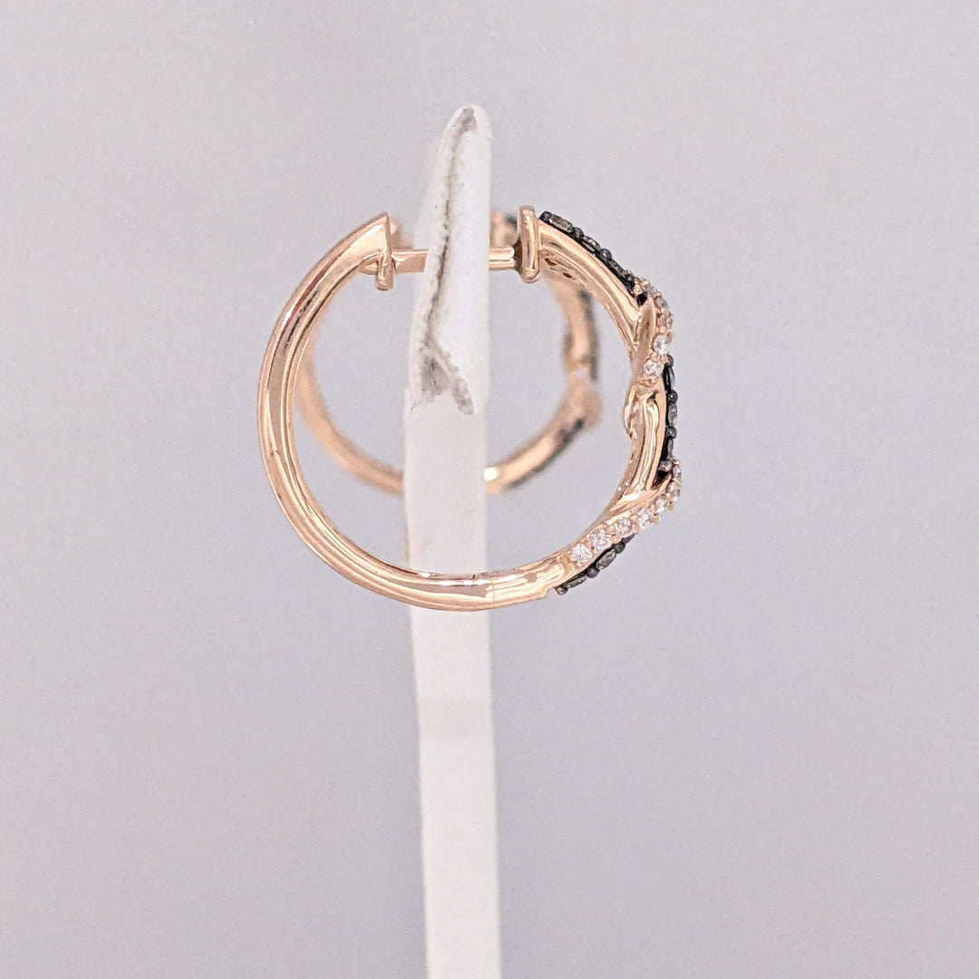 14K ROSE .35 CARAT TOTAL WEIGHT SI1 I/BROWN (60) TWIST ESTATE HOOP EARRINGS 3.4 GRAMS