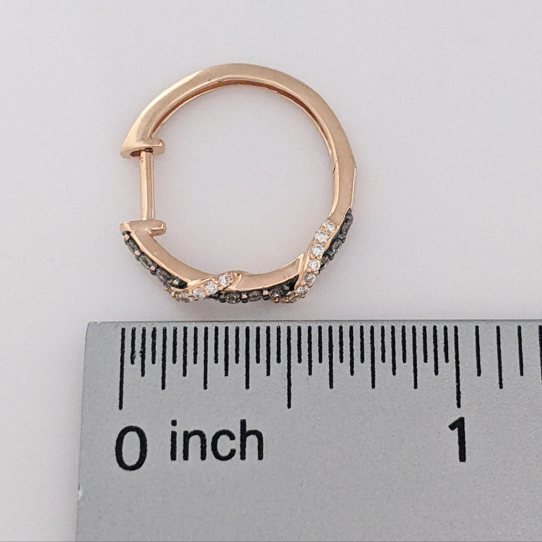 14K ROSE .35 CARAT TOTAL WEIGHT SI1 I/BROWN (60) TWIST ESTATE HOOP EARRINGS 3.4 GRAMS