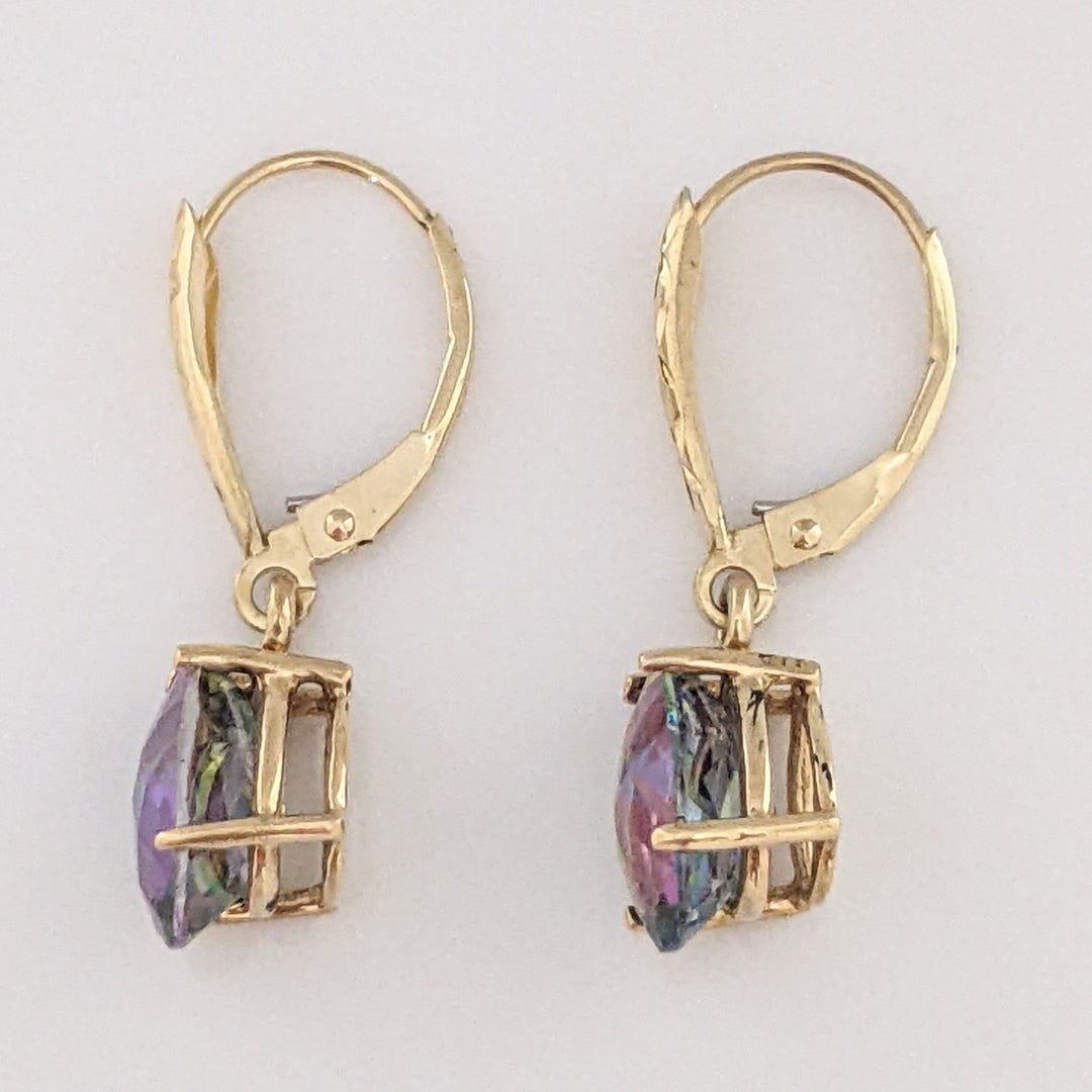 14K MYSTIC TOPAZ PEAR 7X10 LEVERBACK ESTATE EARRINGS 2.7 GRAMS