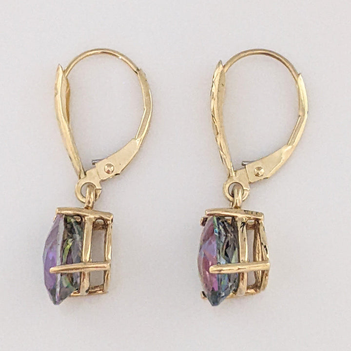 14K MYSTIC TOPAZ PEAR 7X10 LEVERBACK ESTATE EARRINGS 2.7 GRAMS