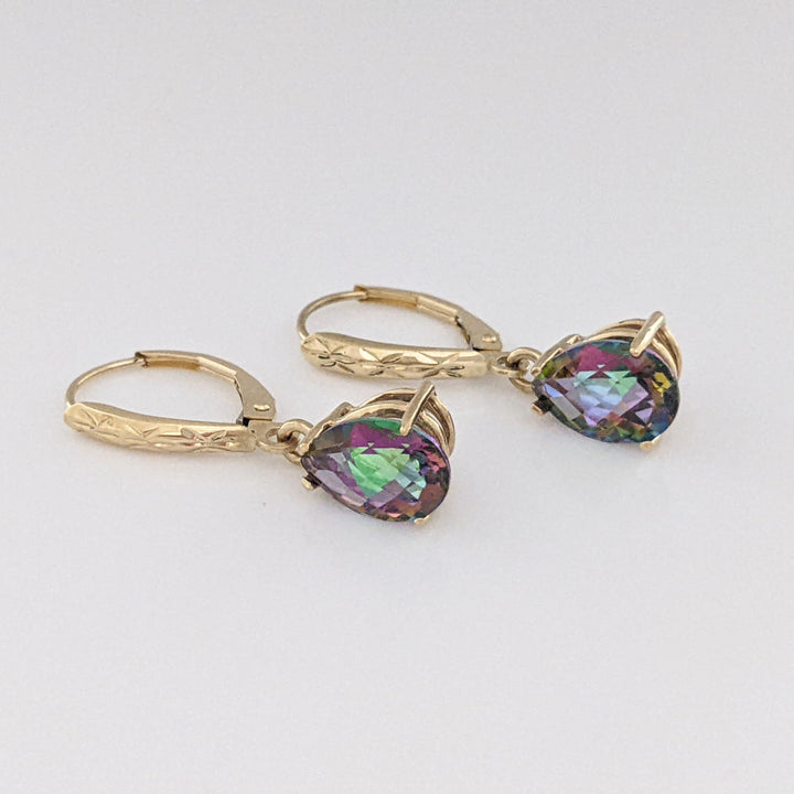 14K MYSTIC TOPAZ PEAR 7X10 LEVERBACK ESTATE EARRINGS 2.7 GRAMS