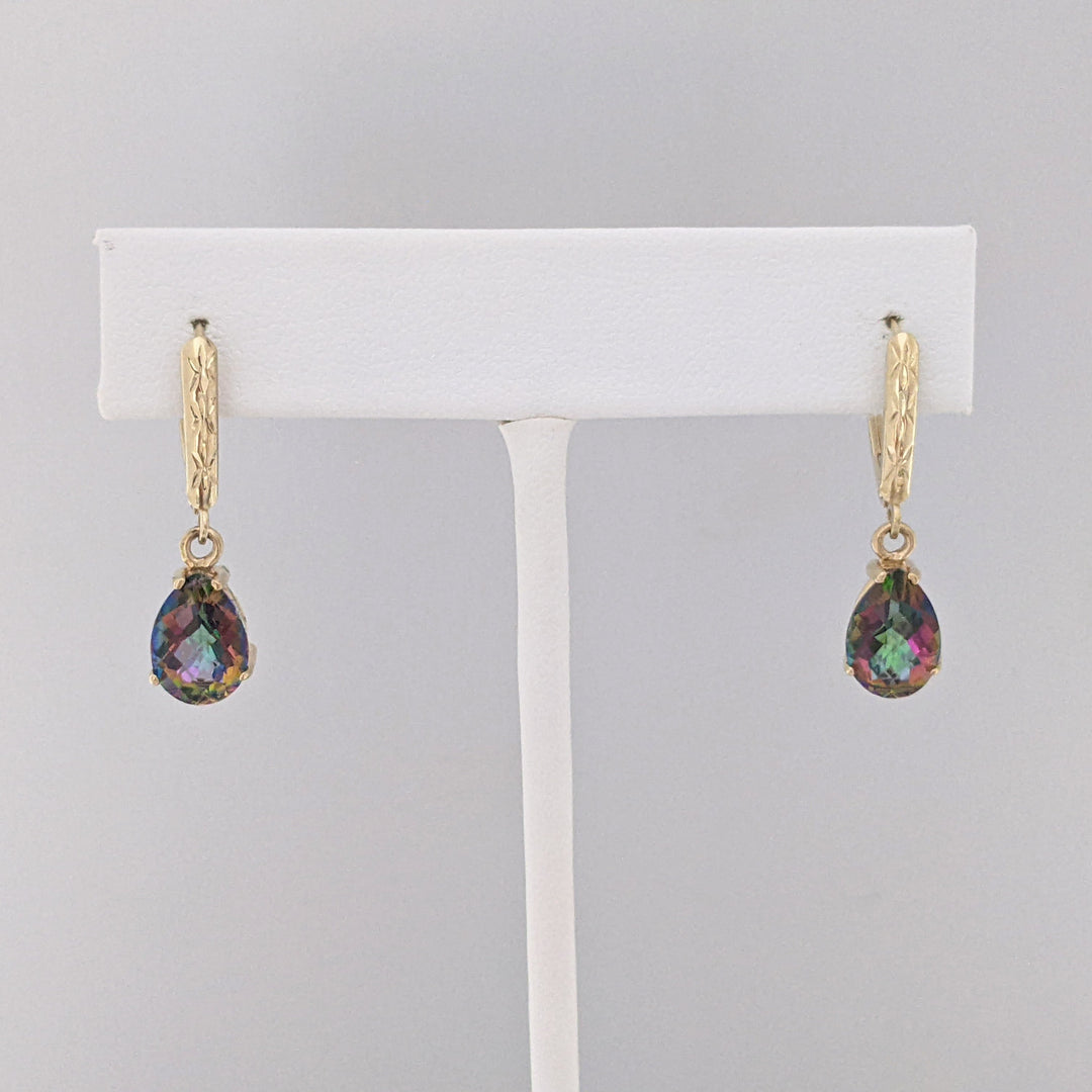 14K MYSTIC TOPAZ PEAR 7X10 LEVERBACK ESTATE EARRINGS 2.7 GRAMS