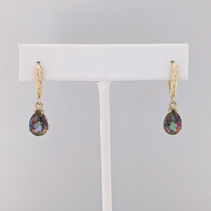 14K MYSTIC TOPAZ PEAR 7X10 LEVERBACK ESTATE EARRINGS 2.7 GRAMS