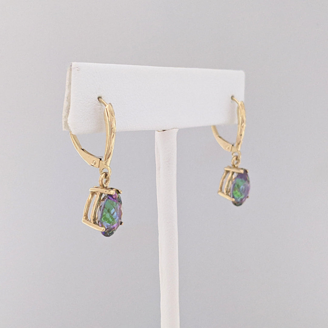 14K MYSTIC TOPAZ PEAR 7X10 LEVERBACK ESTATE EARRINGS 2.7 GRAMS