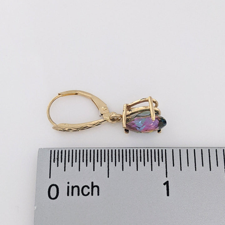 14K MYSTIC TOPAZ PEAR 7X10 LEVERBACK ESTATE EARRINGS 2.7 GRAMS