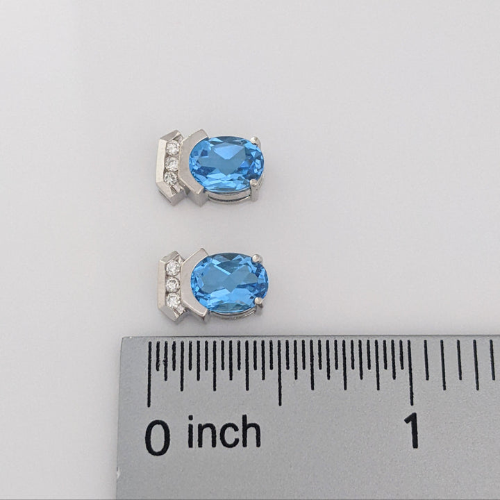 14K WHITE BLUE TOPAZ OVAL 10X12 (1) 6X8 (2) WITH DIAMOND ROUND (11) ESTATE EARRING, PENDANT &amp; CHAIN SET 9.5 GRAMS