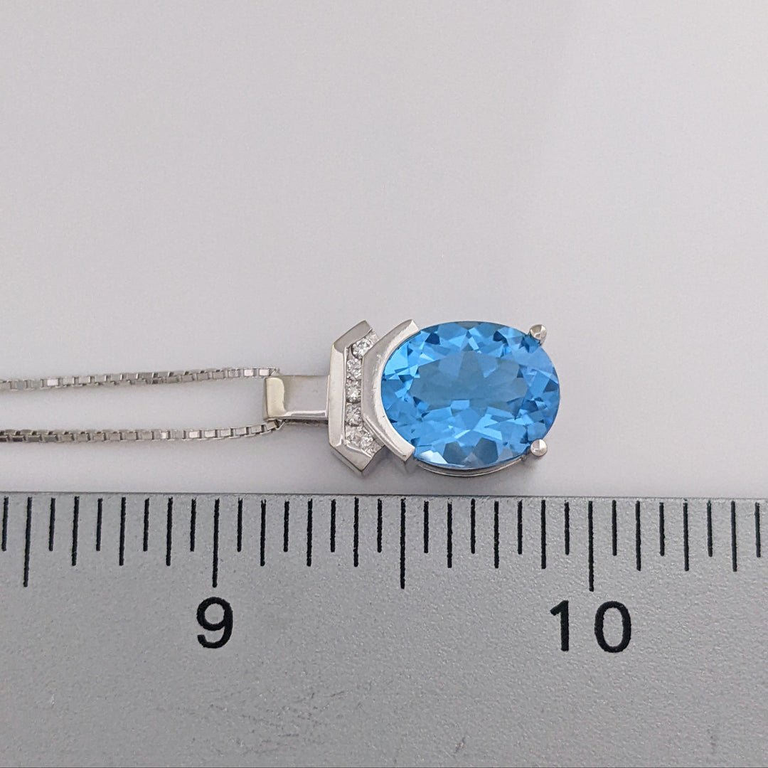 14K WHITE BLUE TOPAZ OVAL 10X12 (1) 6X8 (2) WITH DIAMOND ROUND (11) ESTATE EARRING, PENDANT &amp; CHAIN SET 9.5 GRAMS