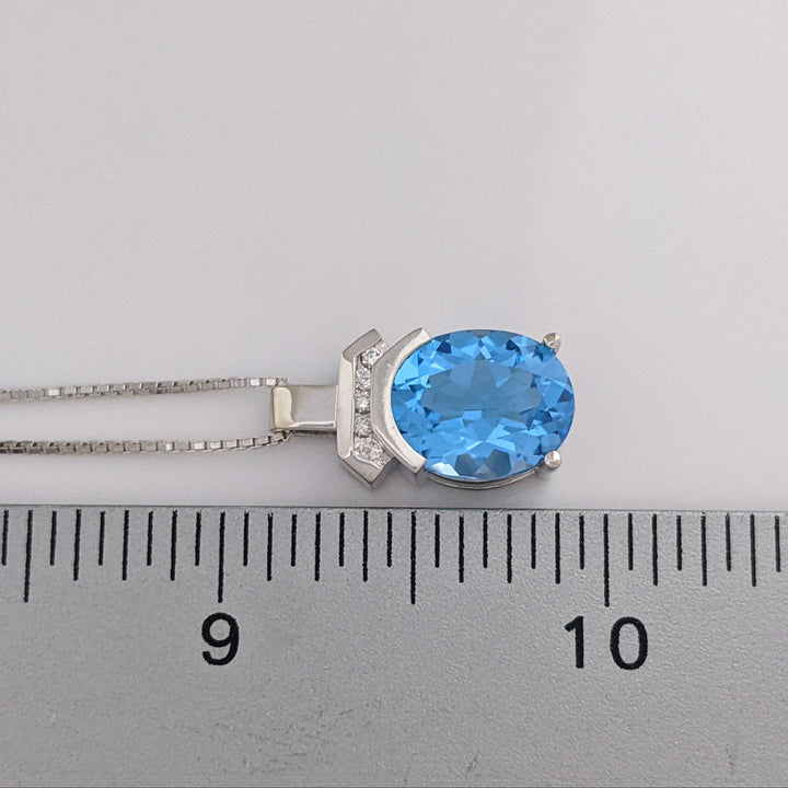 14K WHITE BLUE TOPAZ OVAL 10X12 (1) 6X8 (2) WITH DIAMOND ROUND (11) ESTATE EARRING, PENDANT &amp; CHAIN SET 9.5 GRAMS
