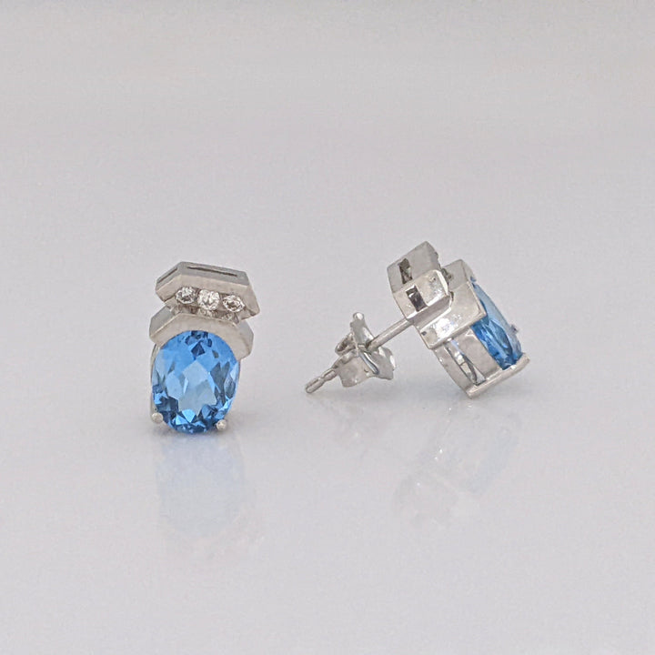 14K WHITE BLUE TOPAZ OVAL 10X12 (1) 6X8 (2) WITH DIAMOND ROUND (11) ESTATE EARRING, PENDANT &amp; CHAIN SET 9.5 GRAMS