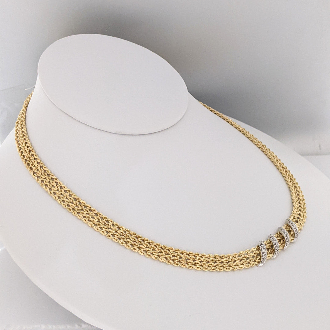 14K .24 CARAT TOTAL WEIGHT I1 I-J DIAMOND ROUND (20) MULTI-ROW ESTATE NECKLACE 24.7 GRAMS