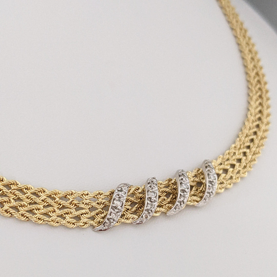 14K .24 CARAT TOTAL WEIGHT I1 I-J DIAMOND ROUND (20) MULTI-ROW ESTATE NECKLACE 24.7 GRAMS