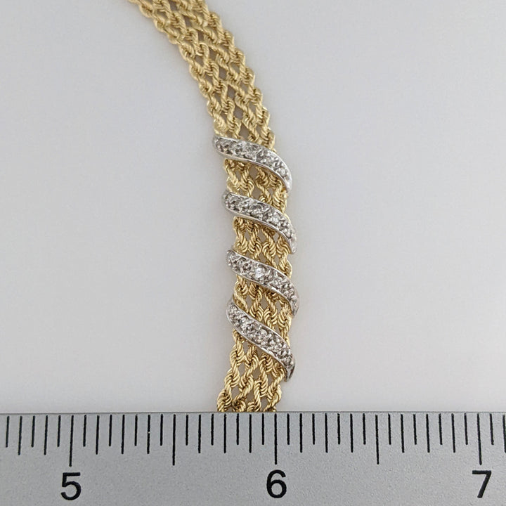14K .24 CARAT TOTAL WEIGHT I1 I-J DIAMOND ROUND (20) MULTI-ROW ESTATE NECKLACE 24.7 GRAMS